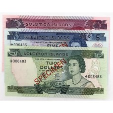 SOLOMON ISLANDS 1979 . TWO 2  - TEN 10 DOLLAR BANKNOTES . SPECIMEN